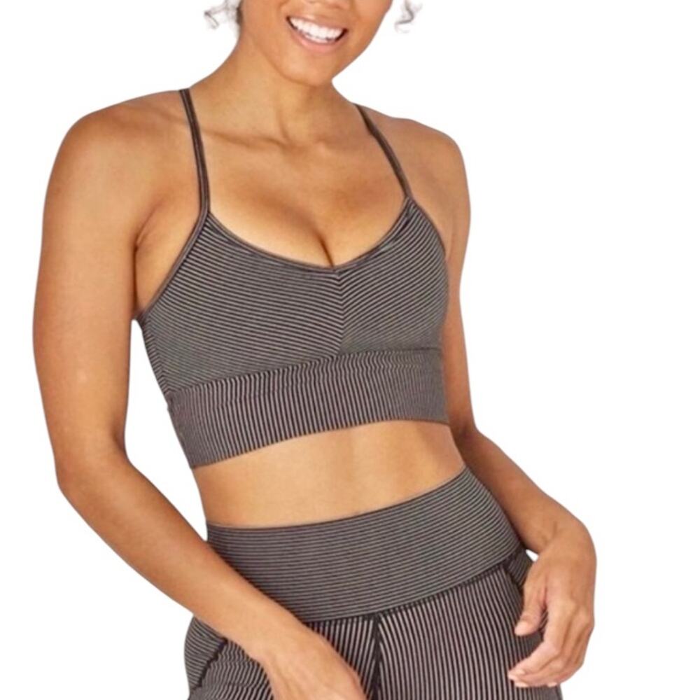 Glyder Premier NWOT Sports Bra Black Beige Pinstripes, size XL